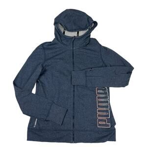 Puma Training Hoodie Track Jacket Zip Up Sweatshirt Spell Out Logo Blue Womens S